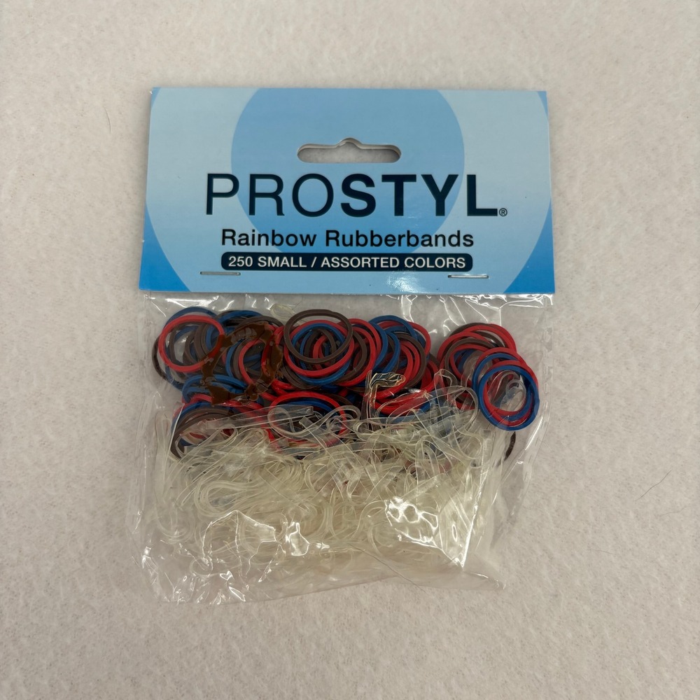 Prostyl Rainbow Rubberbands 250 Small Assorted Colors Hair Elastics Clear Red